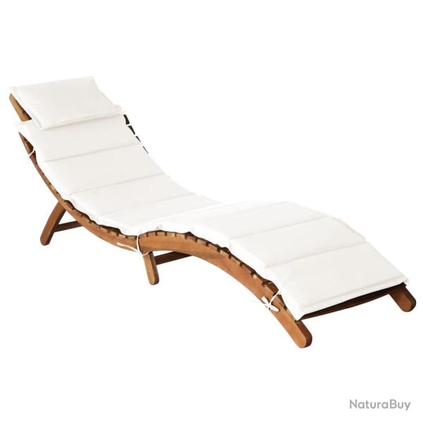 Chaise longue avec coussin Bois d'acacia solide Cr�me