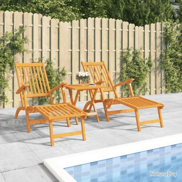 Chaise longue d'ext�rieur repose-pieds lot de 2 Acacia solide