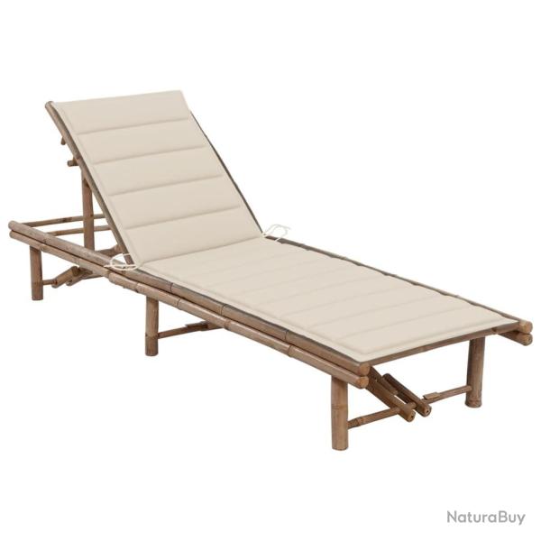 Chaise longue de jardin avec coussin Bambou