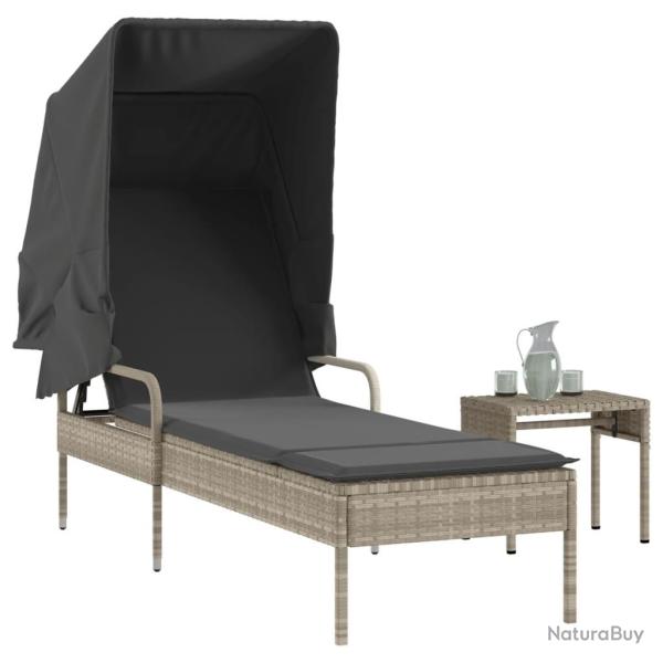 Chaise longue avec auvent et table gris clair r�sine tress�e