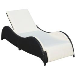 Chaise longue avec coussin R&eacute;sine tress&eacute;e Noir