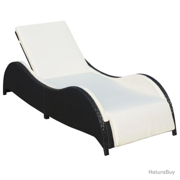 Chaise longue avec coussin R�sine tress�e Noir
