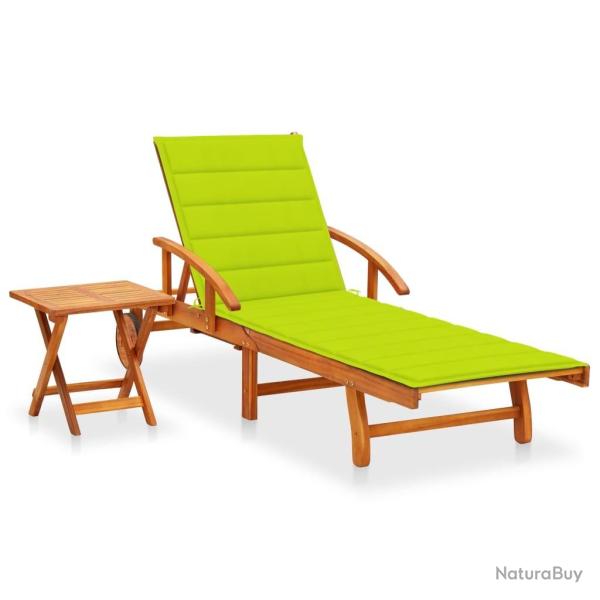 Chaise longue de jardin avec table et coussin Bois d'acacia