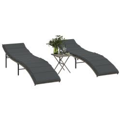Chaises longues lot de 2 avec table gris r&eacute;sine tress&eacute;e
