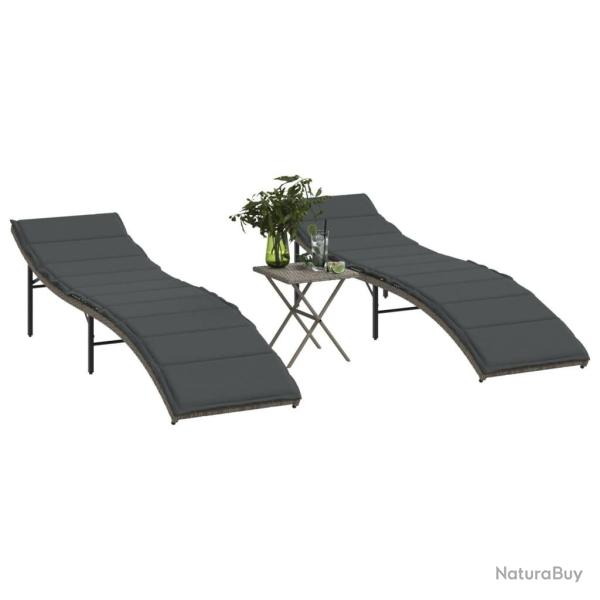Chaises longues lot de 2 avec table gris r�sine tress�e