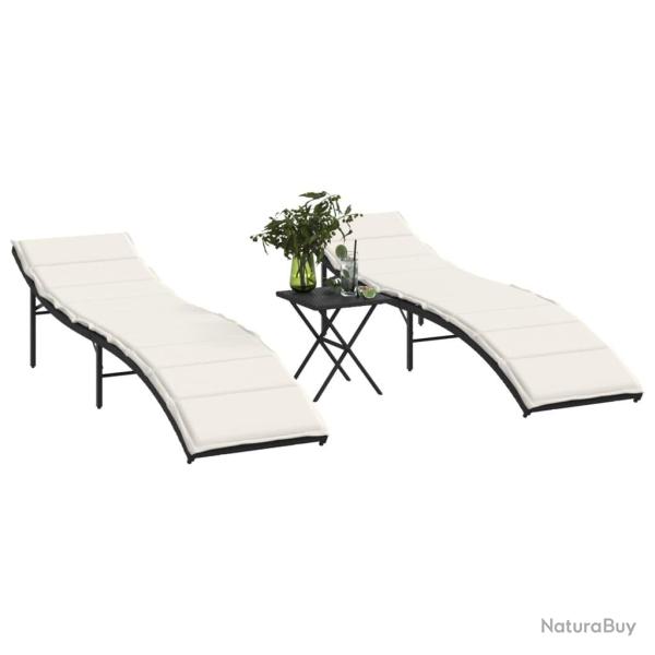 Chaises longues lot de 2 avec table noir r�sine tress�e