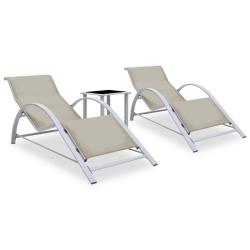 Chaises longues lot de 2 avec table Aluminium Cr&egrave;me