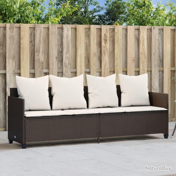 Chaise longue avec coussins marron r�sine tress�e