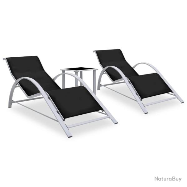 Chaises longues lot de 2 avec table aluminium noir