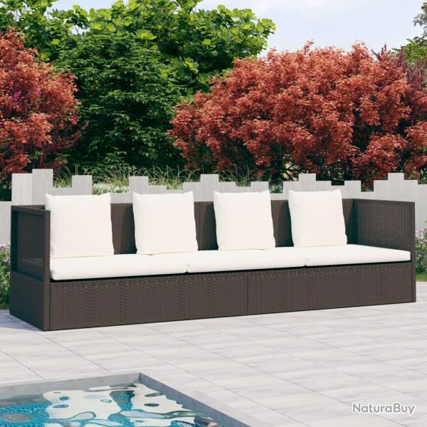 Lit de jardin avec coussin et oreillers R�sine tress�e Marron