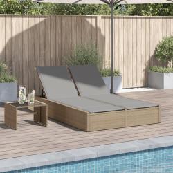 Chaise longue double avec coussins beige r&eacute;sine tress&eacute;e
