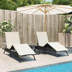 Chaises longues lot de 2 avec table noir r&eacute;sine tress&eacute;e