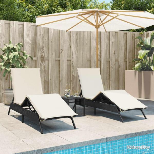 Chaises longues lot de 2 avec table noir r�sine tress�e