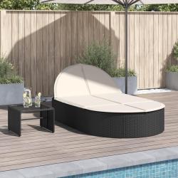 Chaise longue double avec coussins noir r&eacute;sine tress&eacute;e