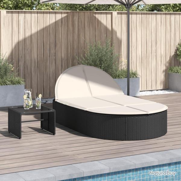 Chaise longue double avec coussins noir r�sine tress�e