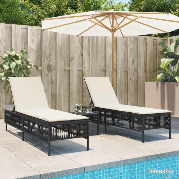 Chaises longues lot de 2 avec table noir r�sine tress�e
