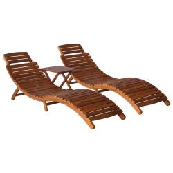 Chaise longue avec table &agrave; th&eacute; 3 pcs Bois d'acacia massif