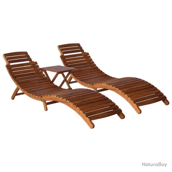 Chaise longue avec table � th� 3 pcs Bois d'acacia massif