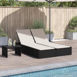 Chaise longue double avec coussins noir r&eacute;sine tress&eacute;e