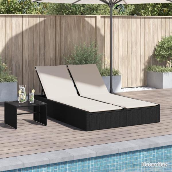 Chaise longue double avec coussins noir r�sine tress�e