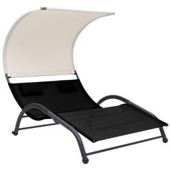 Chaise longue double avec auvent textil&egrave;ne noir