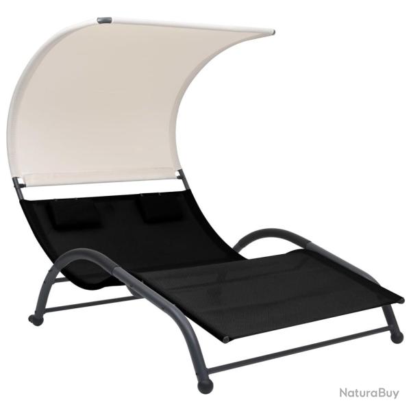 Chaise longue double avec auvent textil�ne noir