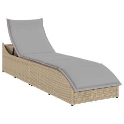 Chaise longue pliante coussin et rangement beige r&eacute;sine tress&eacute;e