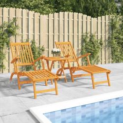 Chaises longues d'ext&eacute;rieur repose-pieds et table Acacia solide