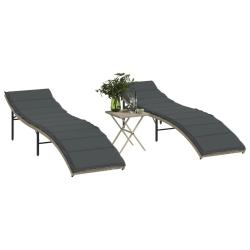 Chaises longues lot de 2 avec table gris clair r&eacute;sine tress&eacute;e