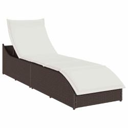 Chaise longue pliante coussin rangement marron r&eacute;sine tress&eacute;e