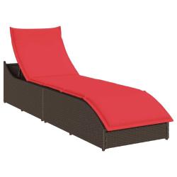 Chaise longue pliante coussin rangement marron r&eacute;sine tress&eacute;e