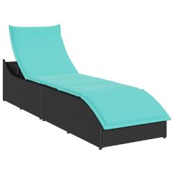 Chaise longue pliante coussin et rangement noir r&eacute;sine tress&eacute;e
