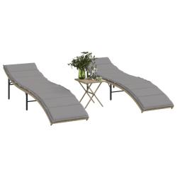 Chaises longues lot de 2 avec table beige r&eacute;sine tress&eacute;e