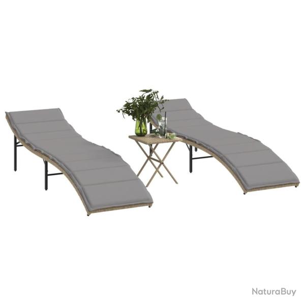 Chaises longues lot de 2 avec table beige r�sine tress�e