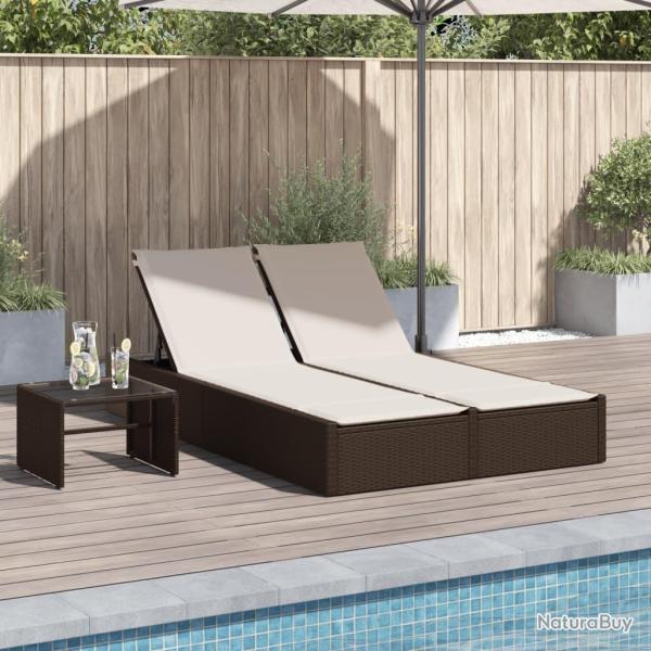 Chaise longue double avec coussins marron r�sine tress�e