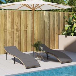 Chaises longues lot de 2 avec coussins beige r&eacute;sine tress&eacute;e