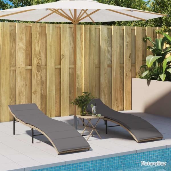 Chaises longues lot de 2 avec coussins beige r�sine tress�e