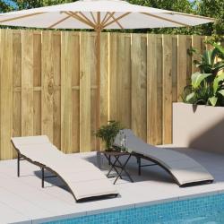 Chaises longues lot de 2 avec coussins marron r&eacute;sine tress&eacute;e