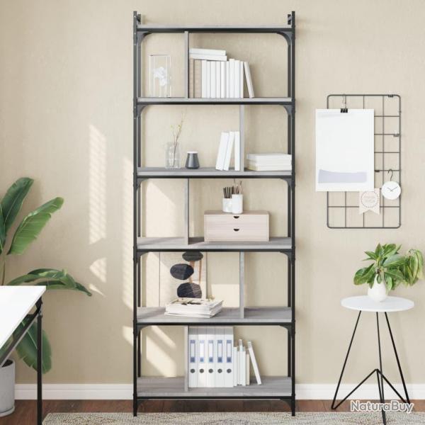 Biblioth�que 6niveaux sonoma gris 76x32x192cm bois d'ing�nierie alsavelo