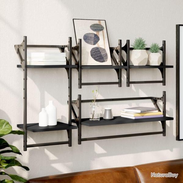 Ensemble d'�tag�res murales barres 4 pcs noir bois d'ing�nierie alsavelo