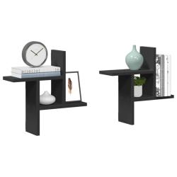 &Eacute;tag&egrave;res murales 2 pcs noir 38x12x38 cm bois d'ing&eacute;nierie alsavelo