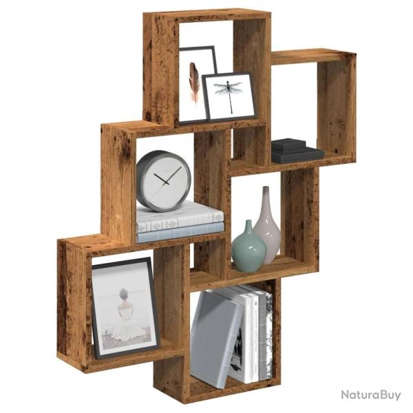�tag�re murale sous forme de cube vieux bois 78x15x93 cm alsavelo