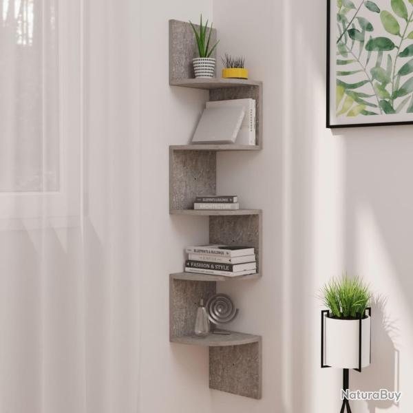 �tag�re d'angle murale gris b�ton 19x19x123cm bois d'ing�nierie alsavelo