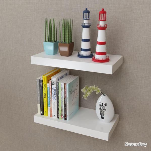 2 �tag�res murales MDF Blanc Rangement de livres/DVD alsavelo