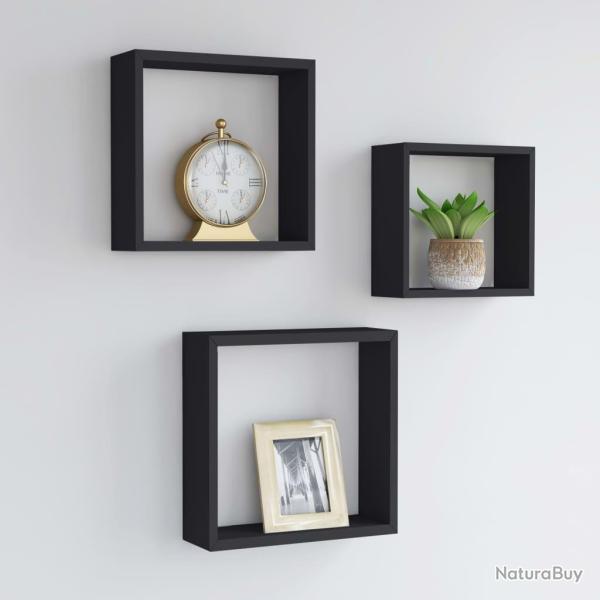 �tag�res murales sous forme de cube 3 pcs Noir MDF