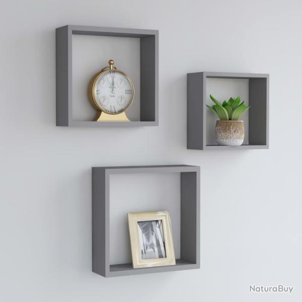 �tag�res murales sous forme de cube 3 pcs Gris MDF alsavelo