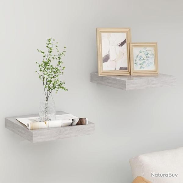�tag�res murales flottantes 2 pcs gris b�ton 23x23,5x3,8 cm MDF alsavelo