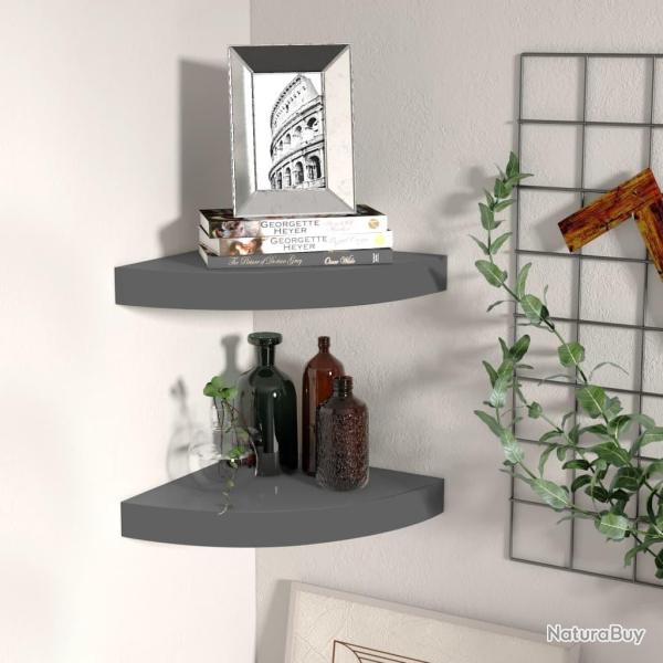 �tag�res d'angle flottantes 2pcs gris brillant 25x25x3,8cm MDF alsavelo
