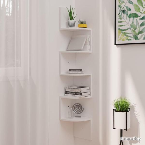 �tag�re d'angle murale Blanc 19x19x123 cm Bois d'ing�nierie alsavelo