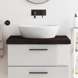 Comptoir de salle de bain marron fonc&eacute; bois massif trait&eacute;